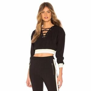 Lovers + Friends Cropped Katarina Hoodie In Black Womens Size Medium NWOT